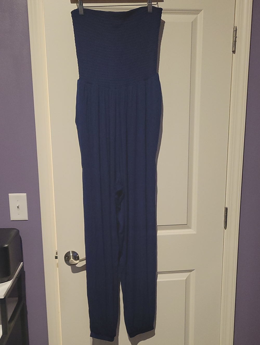 Fashion to Figure Strapless Navy Jumpsuit with Smocked Bodice